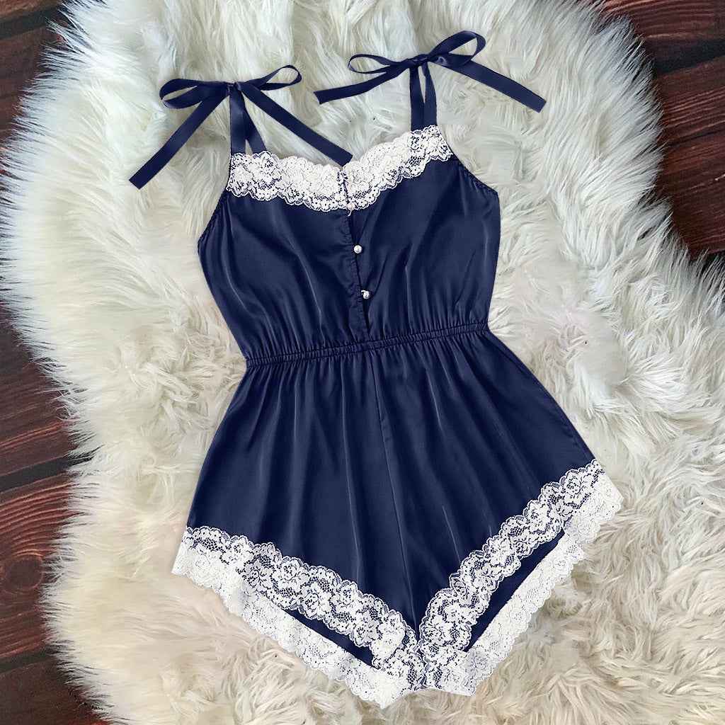 Pearl Button lingerie pajama Romper