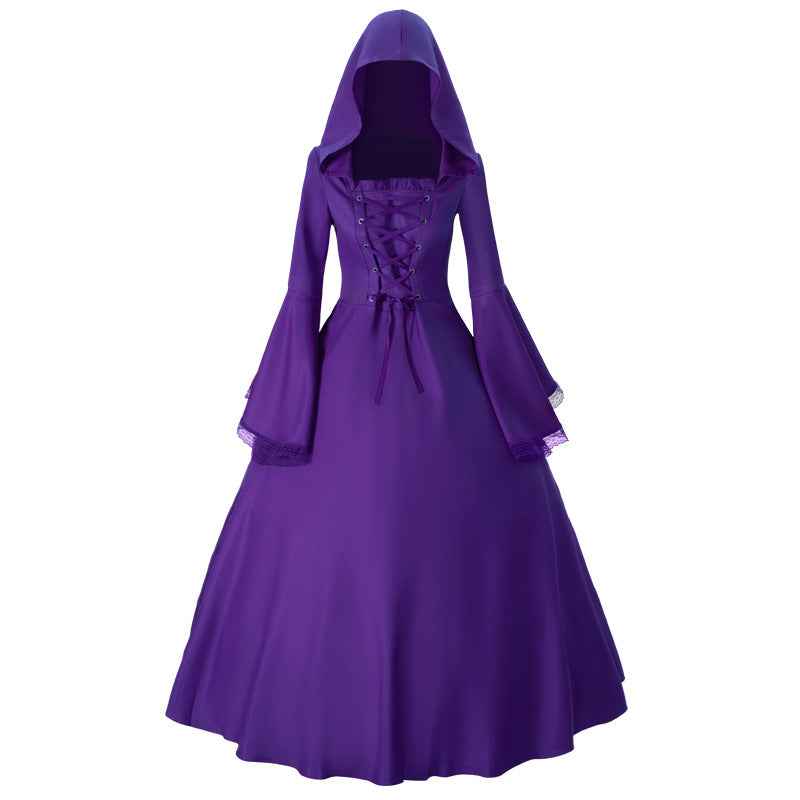Halloween Medieval Retro Gothic Plus Size Trumpet Sleeve Dress