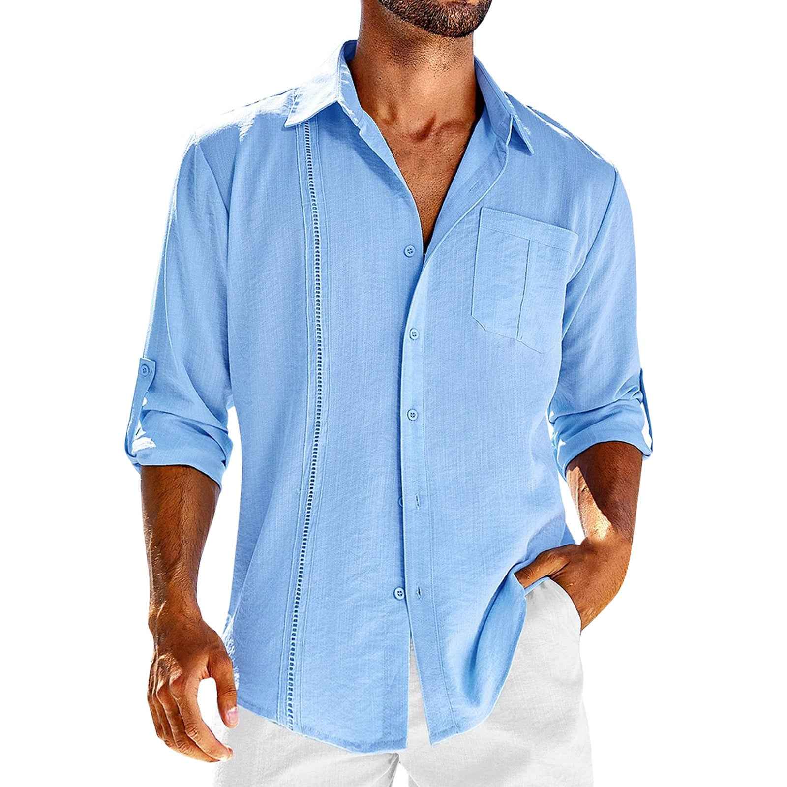 Casual  Long Sleeve Shirt With Pocket button up