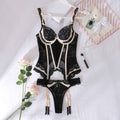 Women's Fashion Color Contrast See-through Lace Lingerie Split Set