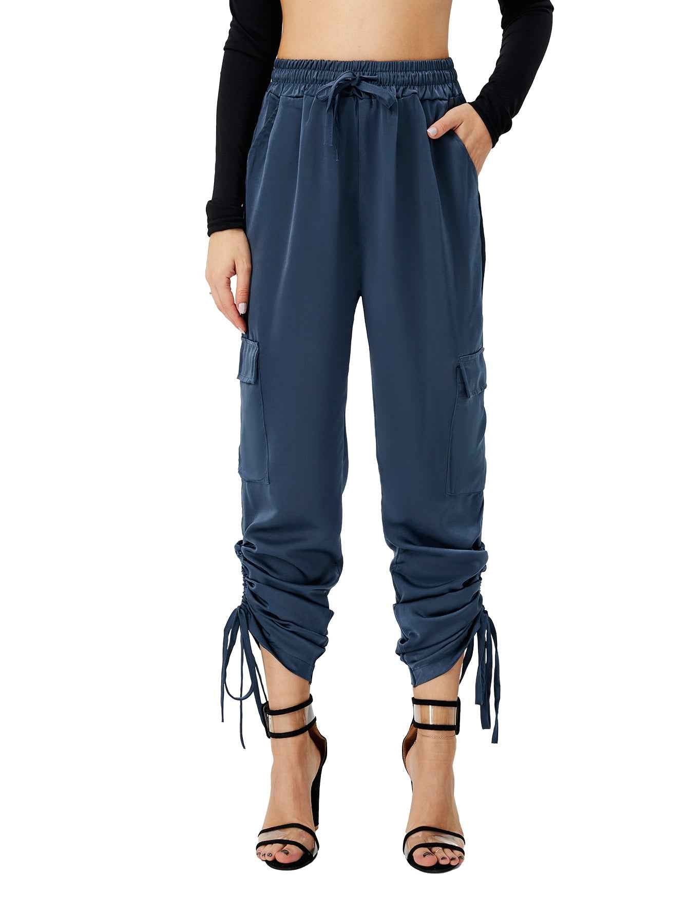 Women's Satin Jogger High Waist Lounge Pant With Pockets