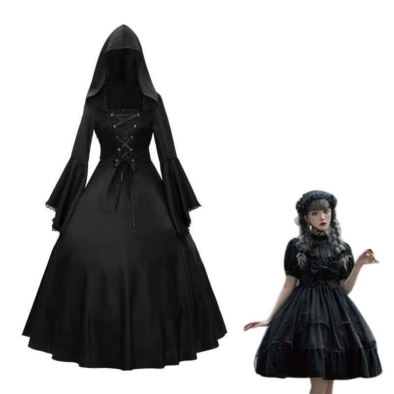 Halloween Medieval Retro Gothic Plus Size Trumpet Sleeve Dress