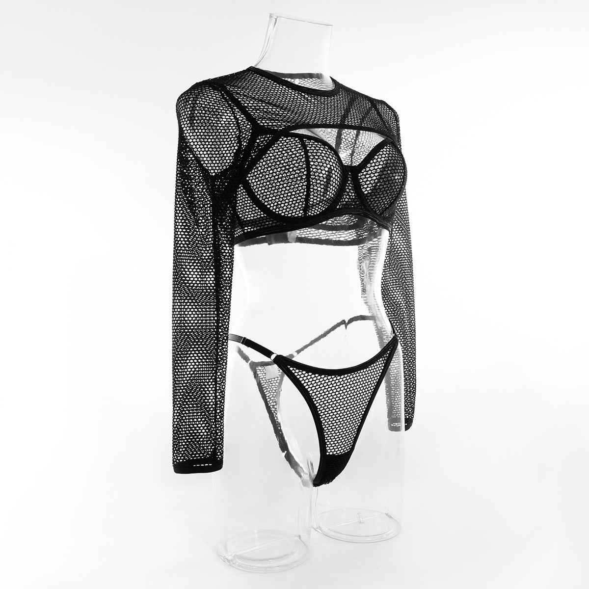 Long Sleeve Mesh Lingerie Three-piece Set