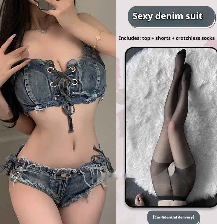 Pole Dance Clothing Women's Denim Bikini Underwear Ds Lead Dance Costume