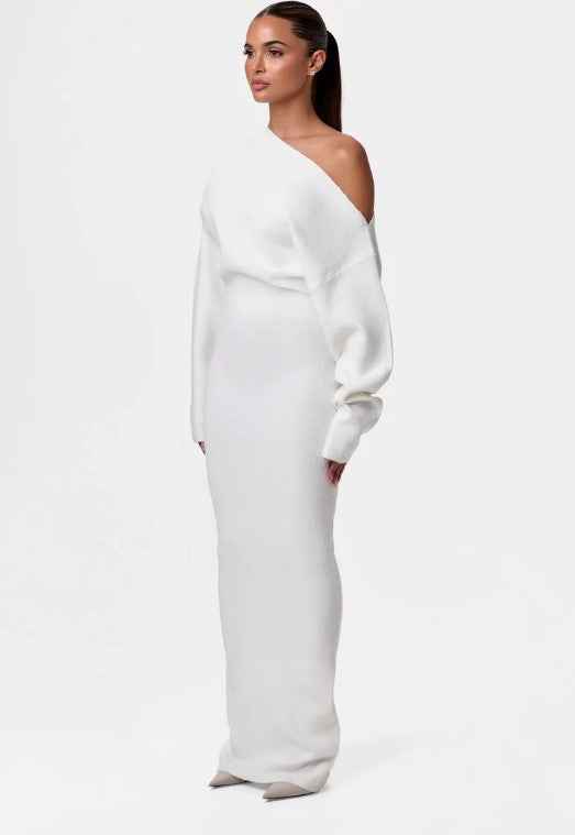 Long Sleeve Knitted Dress Evening Off-shoulder Bodycon Dress