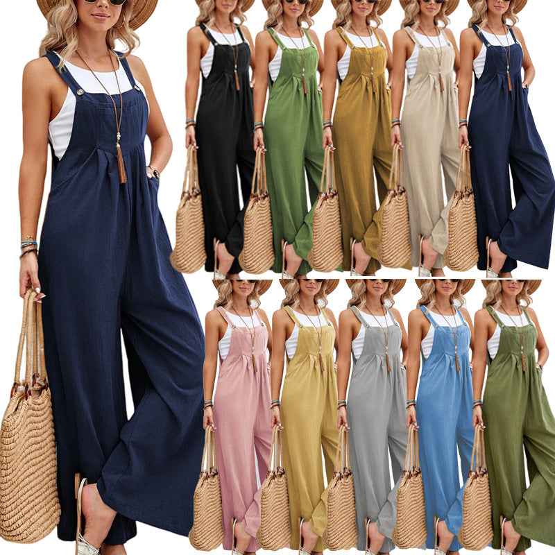 Women's Hot-selling Solid Color Casual Suspender Overall