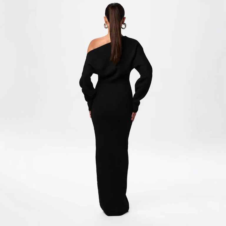 Long Sleeve Knitted Dress Evening Off-shoulder Bodycon Dress