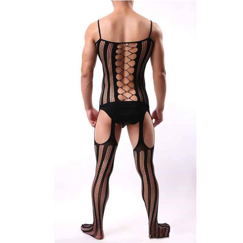 Men's Net Clothes One Piece Net Suspenders Large Stretch Hollow Out