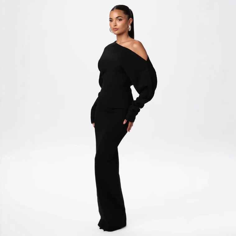 Long Sleeve Knitted Dress Evening Off-shoulder Bodycon Dress