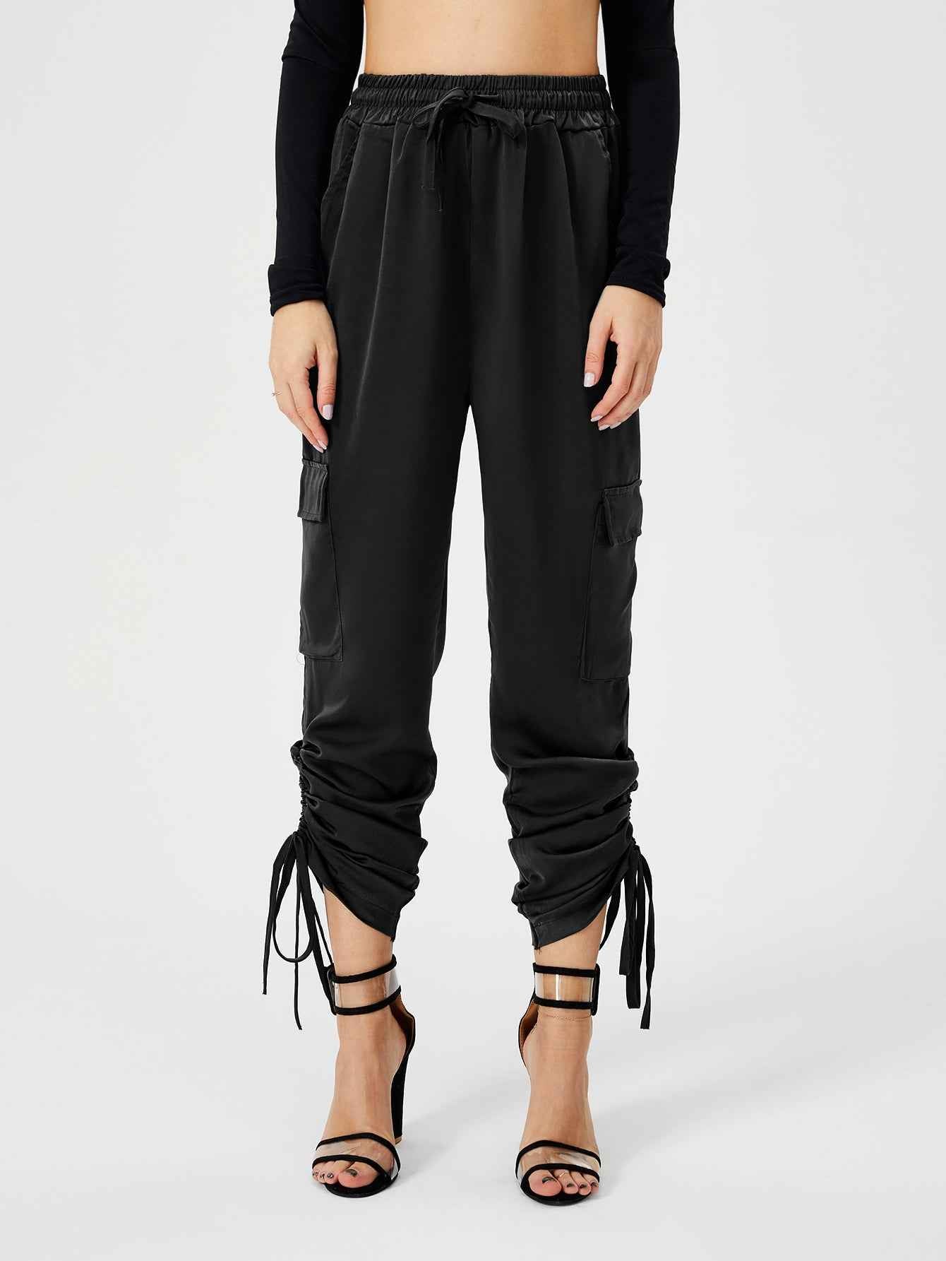 Women's Satin Jogger High Waist Lounge Pant With Pockets