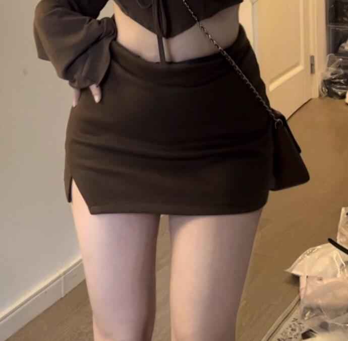 American Hot Girl Hem Irregular Long Sleeve Top And Skirt Set