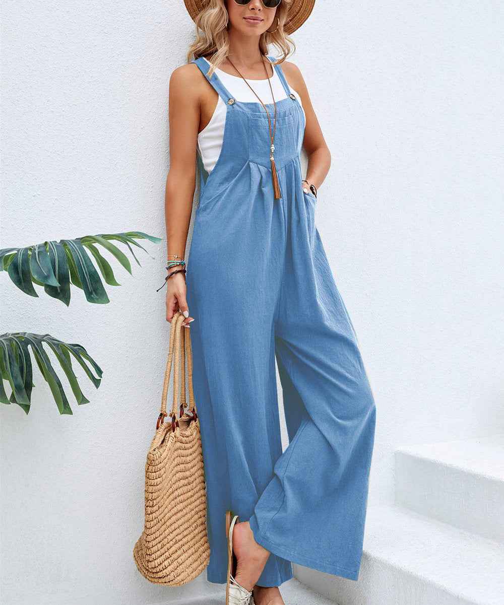 Women's Hot-selling Solid Color Casual Suspender Overall