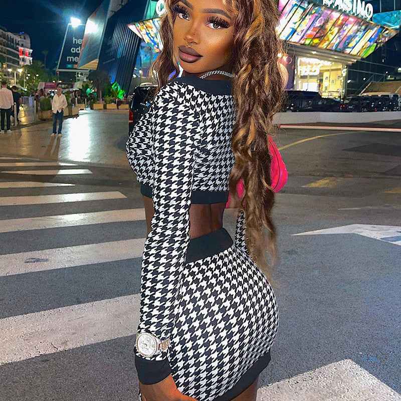 V-neck Digital Printing Short Top Color Matching Skirt