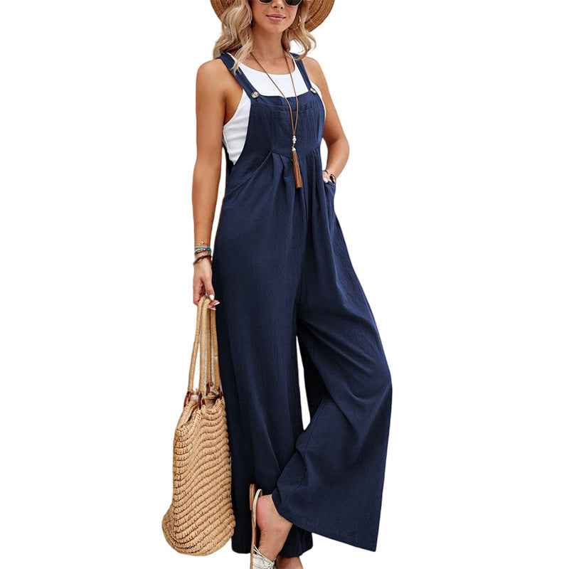Women's Hot-selling Solid Color Casual Suspender Overall