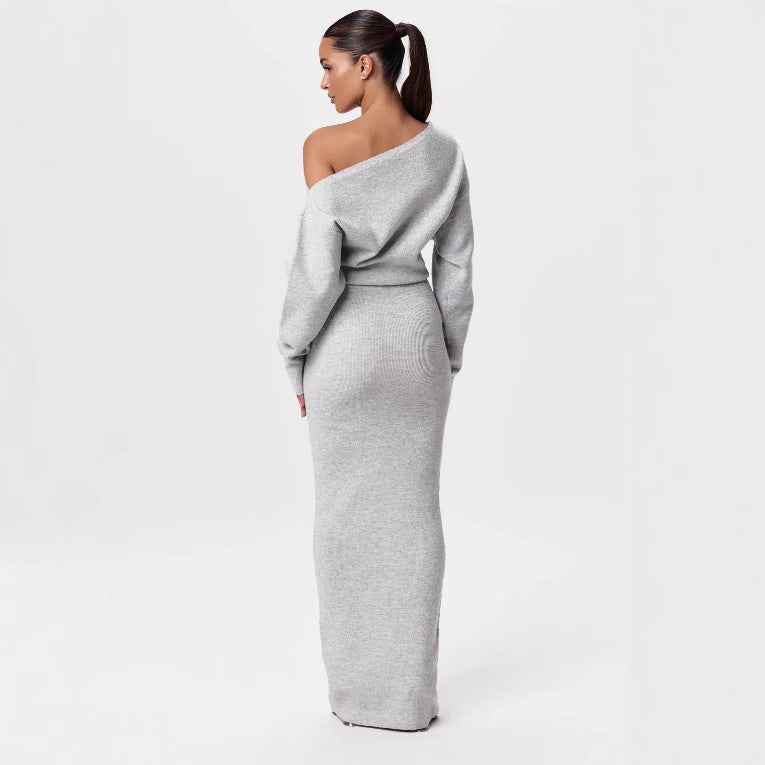 Long Sleeve Knitted Dress Evening Off-shoulder Bodycon Dress