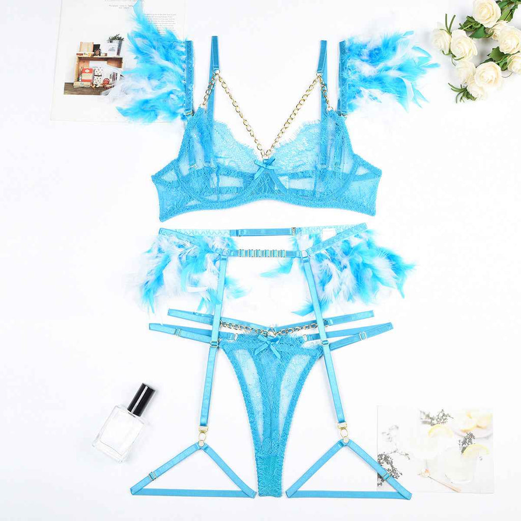 Christma Feather and Chains Lace Sexy Lingerie Set