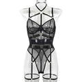 Leopard Print Sheer thigh suspenders Lingerie With Steel Ring