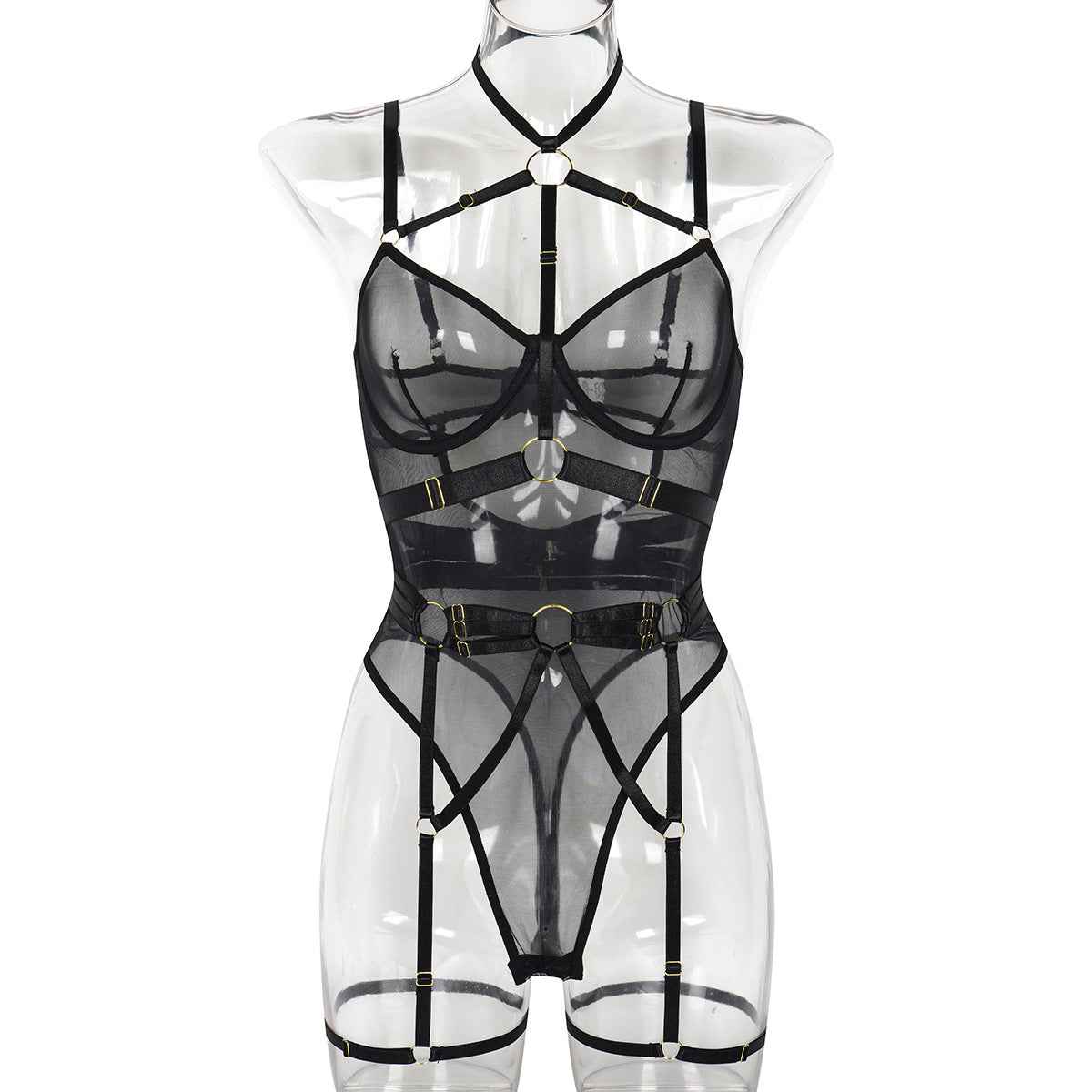 Leopard Print Sheer thigh suspenders Lingerie With Steel Ring