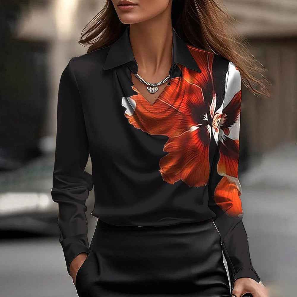 Women's Solid Satin Swing Collar Draped Blouses