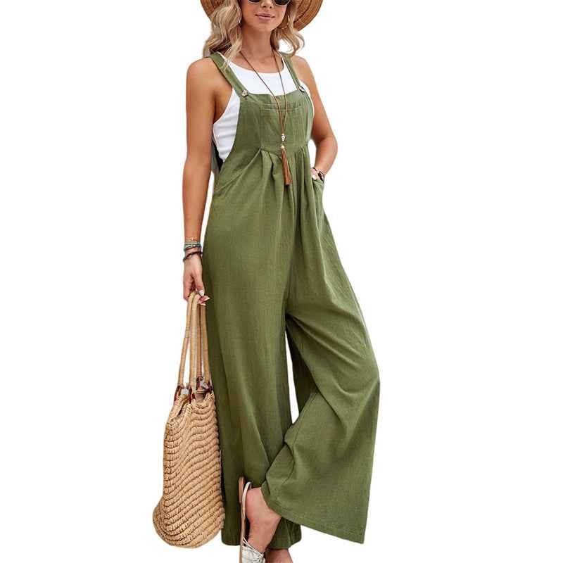Women's Hot-selling Solid Color Casual Suspender Overall