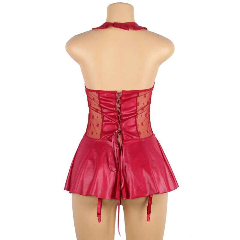 Ladies Fashion Personality PU Garter Nightdress