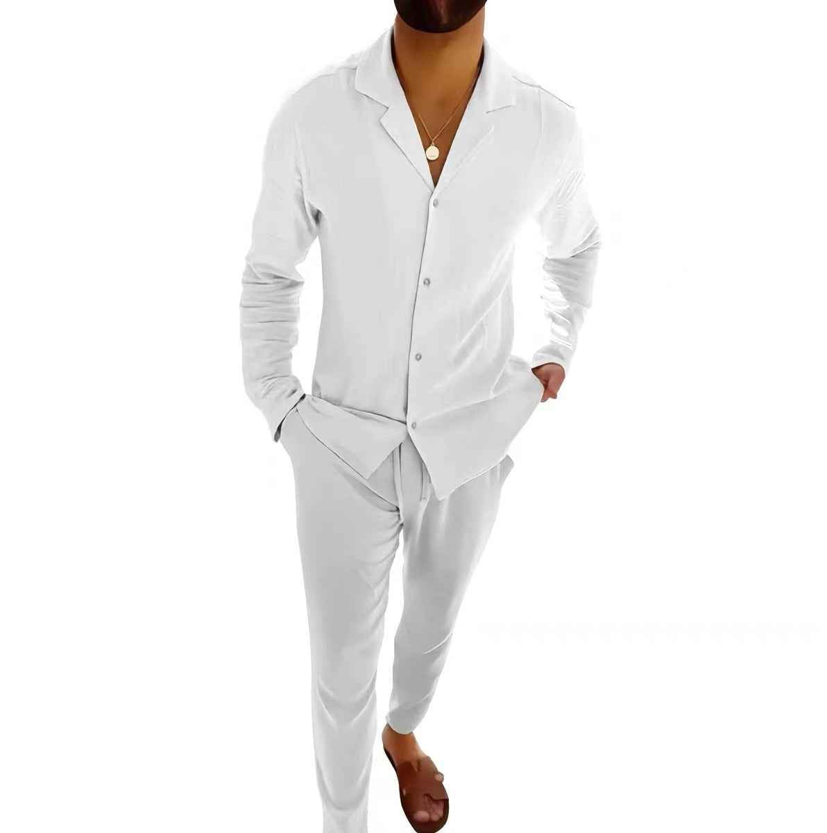 Casual Long-sleeved Suits Lapel Single-breasted Shirt with pants