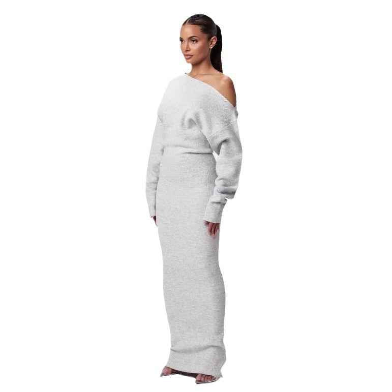 Long Sleeve Knitted Dress Evening Off-shoulder Bodycon Dress