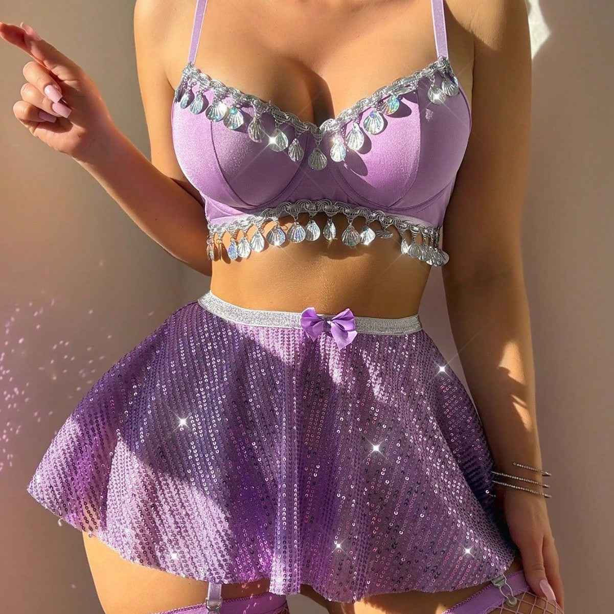 Rave/Festival Mesh Vintage Lace Skirt Set