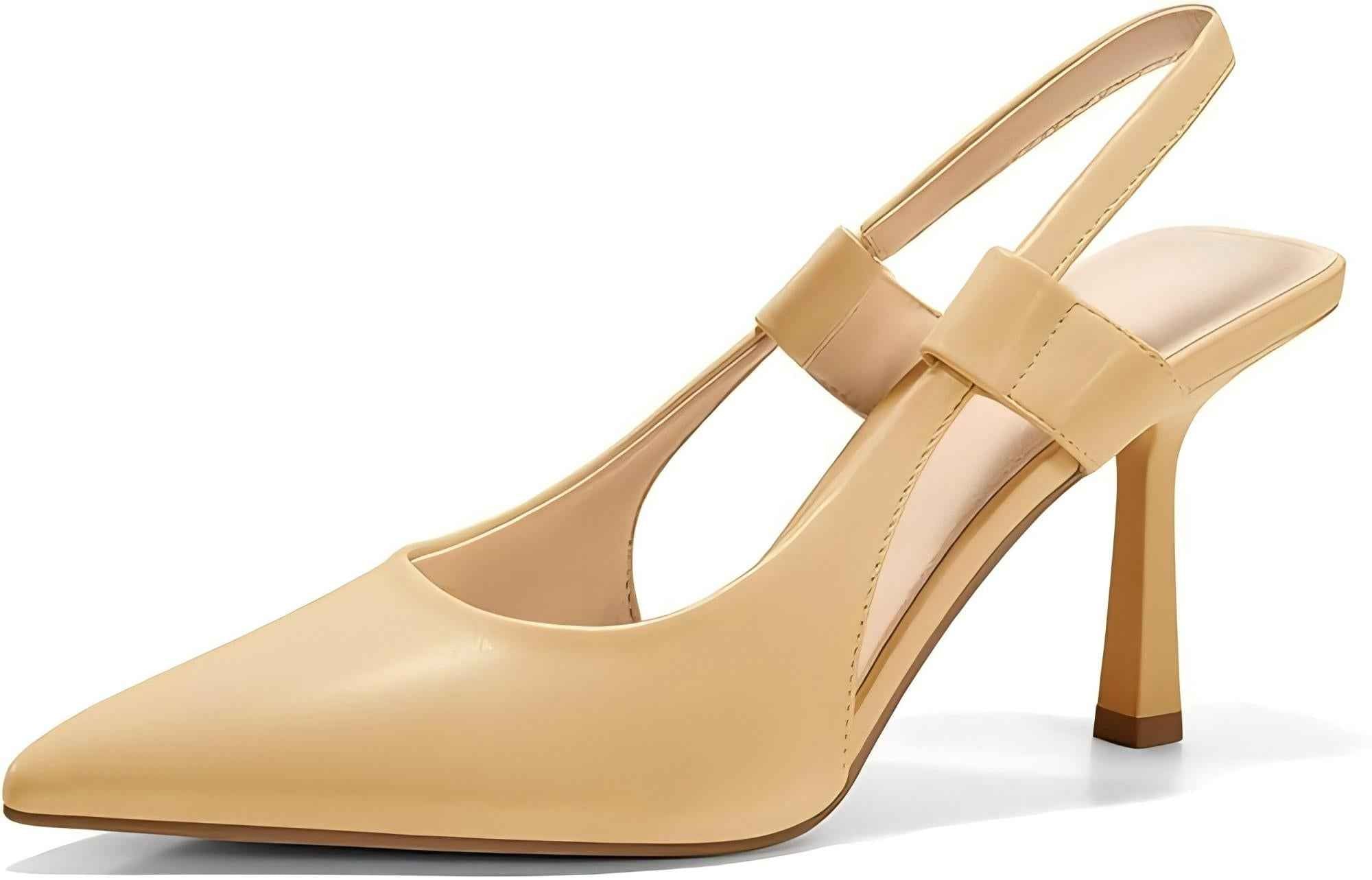 Coutgo Womens Slingback Closed Pointed Toe Slip-on Kitten Heels Shoes